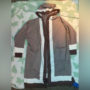 Women's Brown and Cream Hooded Cardigan
